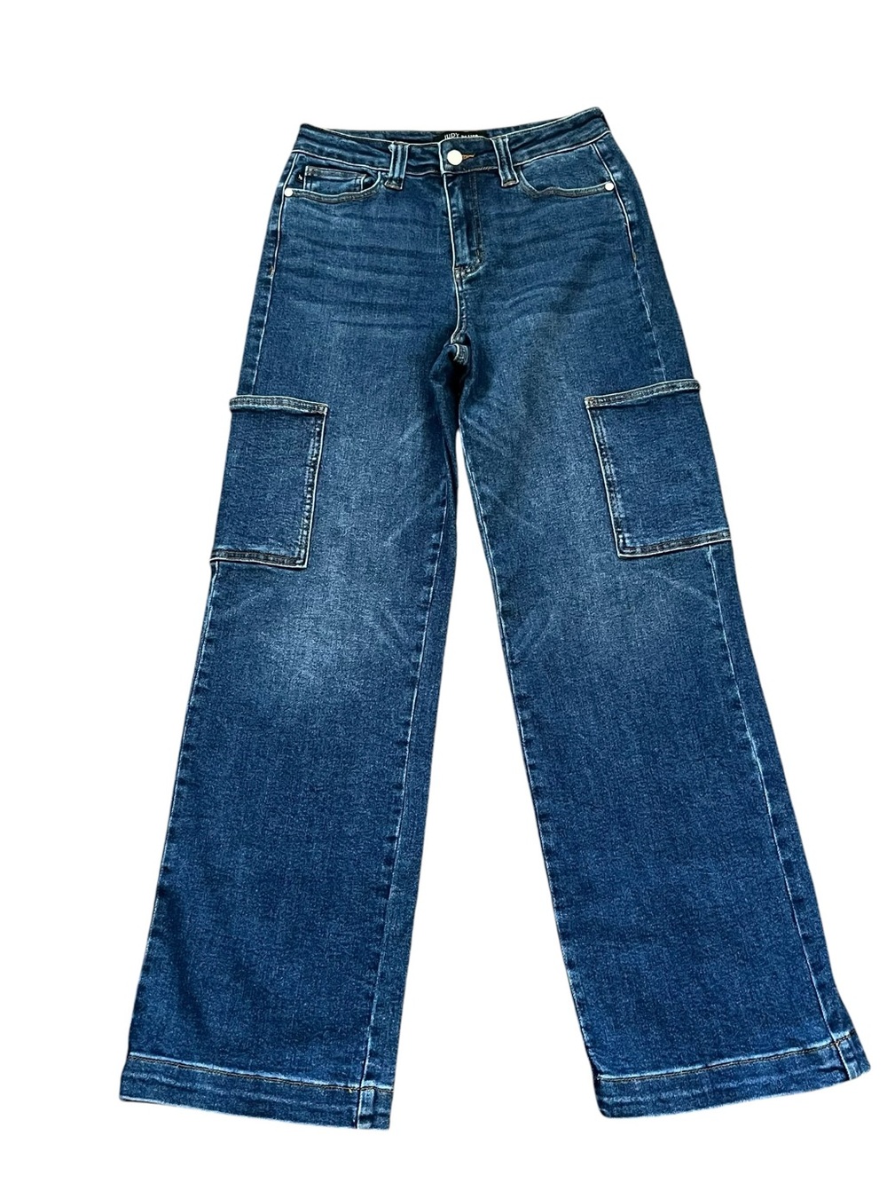 Judy Blue High Rise Wide Leg Cargo Pocket Jeans Dark Wash Size 5/27 - Picture 11 of 12